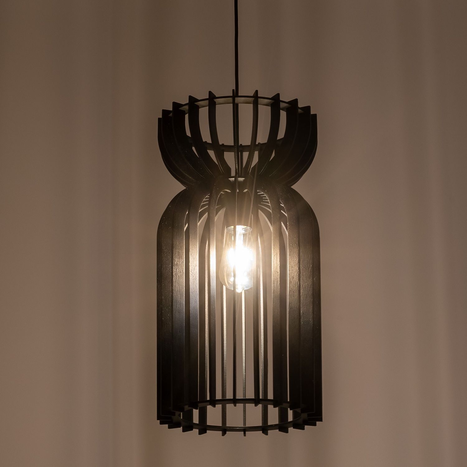 Hängelampe Schwarz E27 Holz höhenverstellbar wohnlich