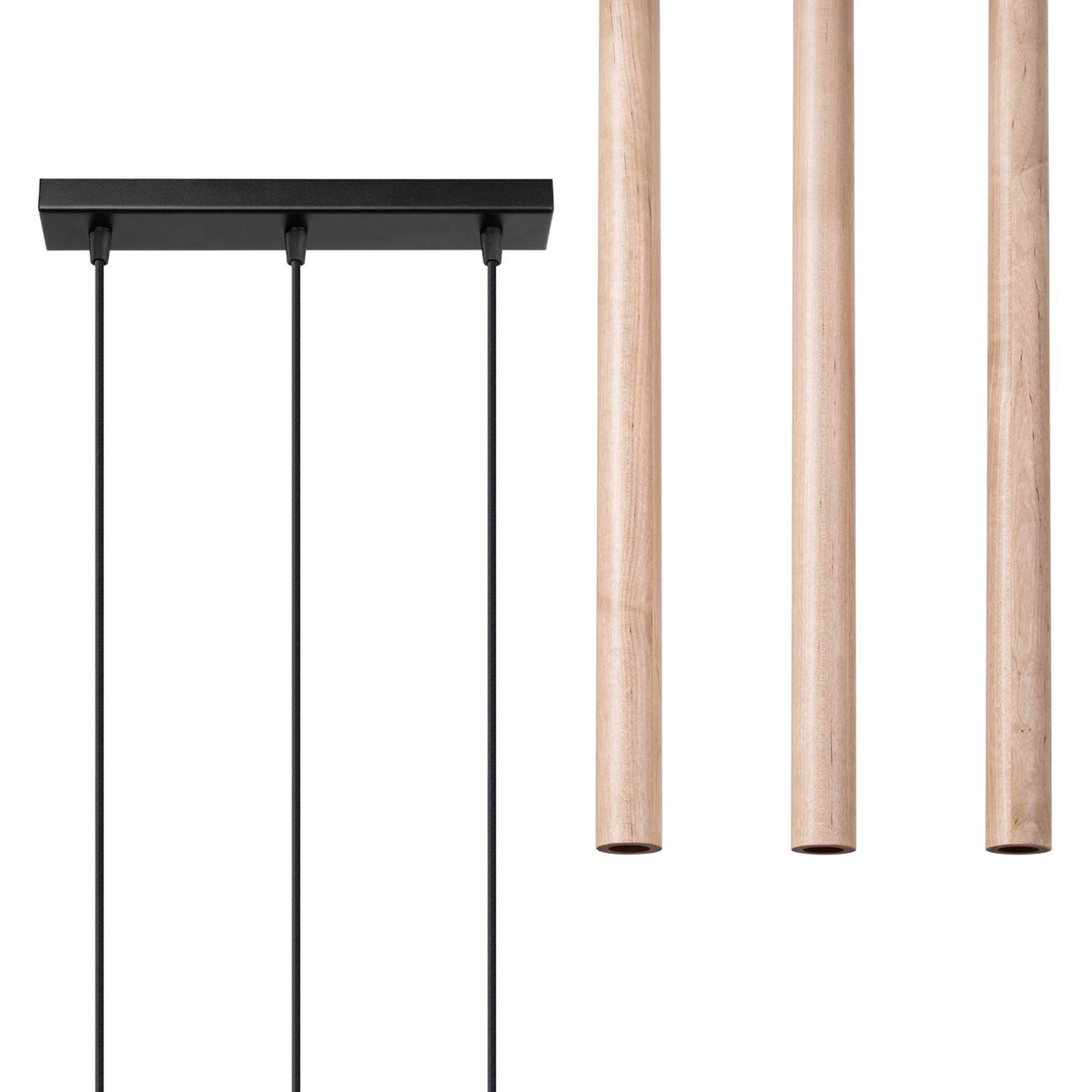 Hängelampe Holz Natur Schwarz G9 lang 30 cm 3-flammig pendant light, cable hanging, wooden rod, black canopy, modern lamp