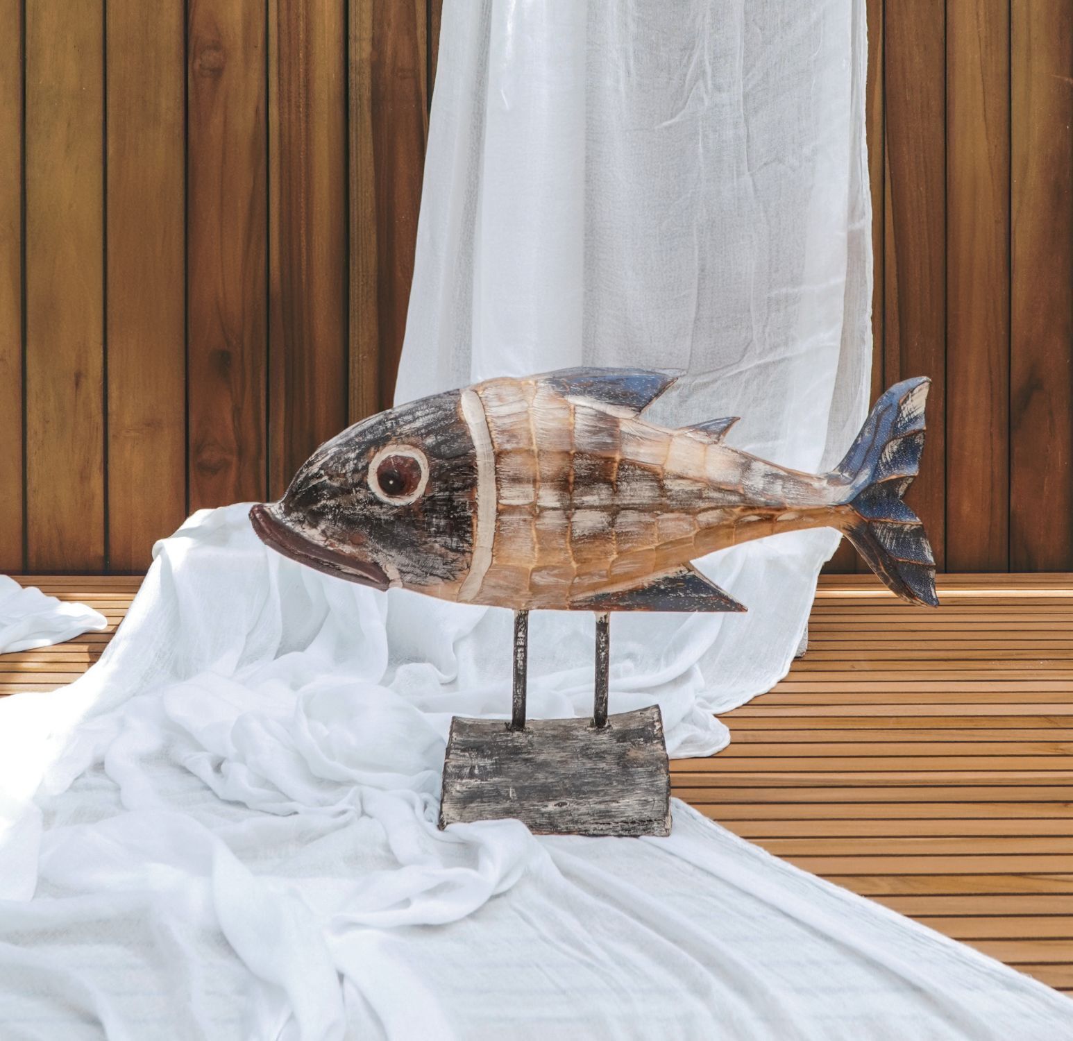 Maritime Wanddeko Fisch Holz 50 cm lang Handarbeit Shabby Chic