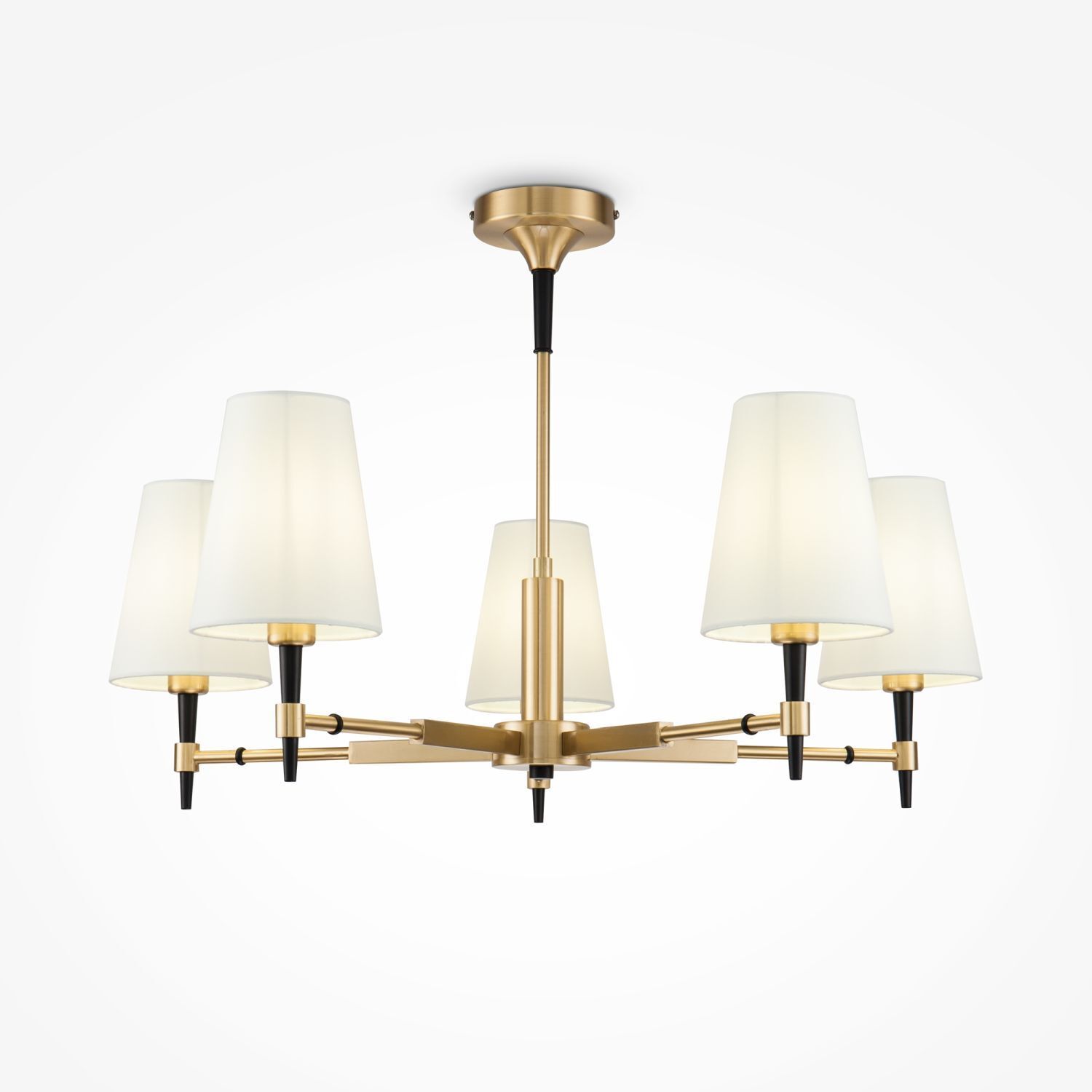Chandelier, Gold finish, Five-light, Fabric shades, Ceiling mount