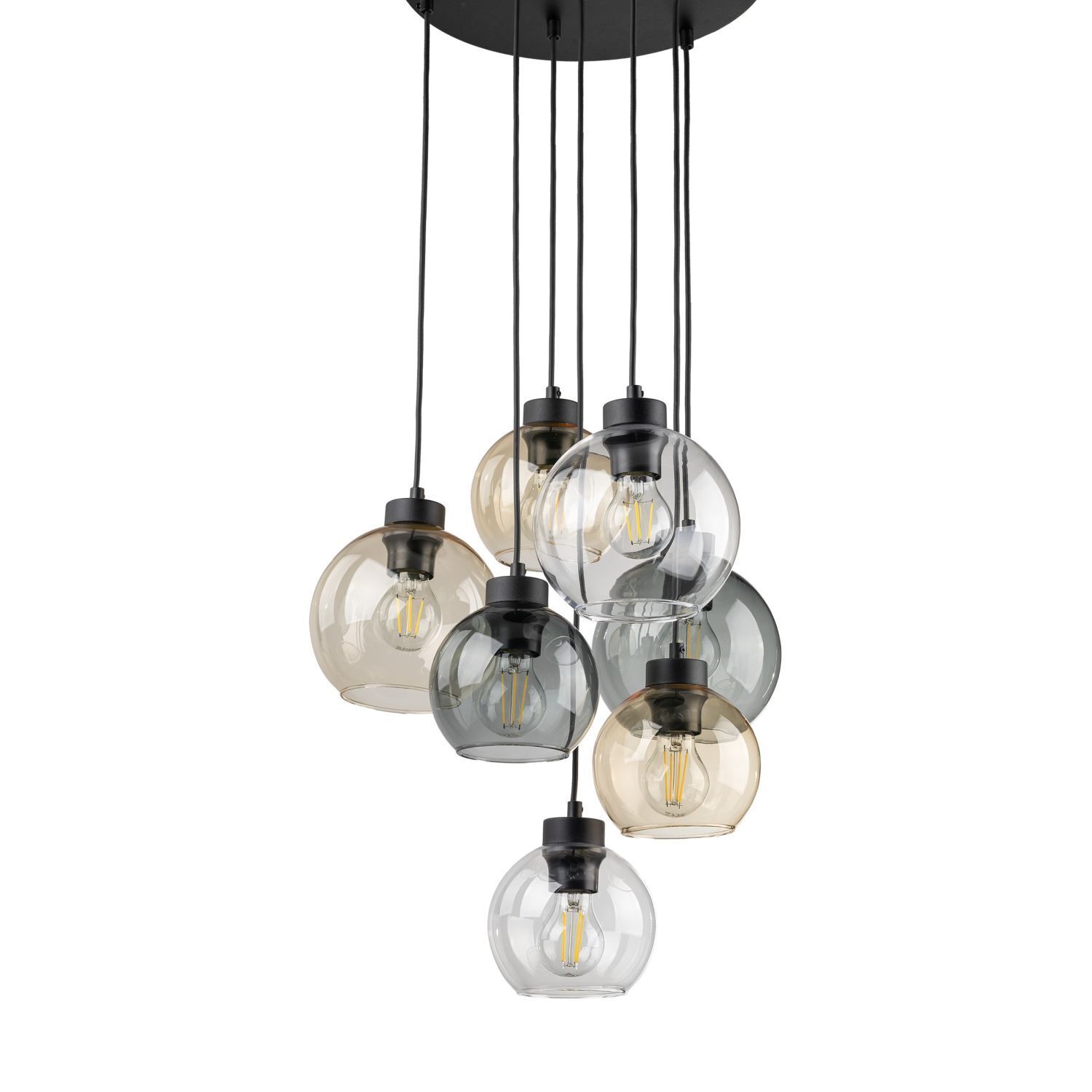 Hängelampe Rauchglas H: max. 140 cm verstellbar 7x E27 Leuchter, Lampe, Licht, Leuchte