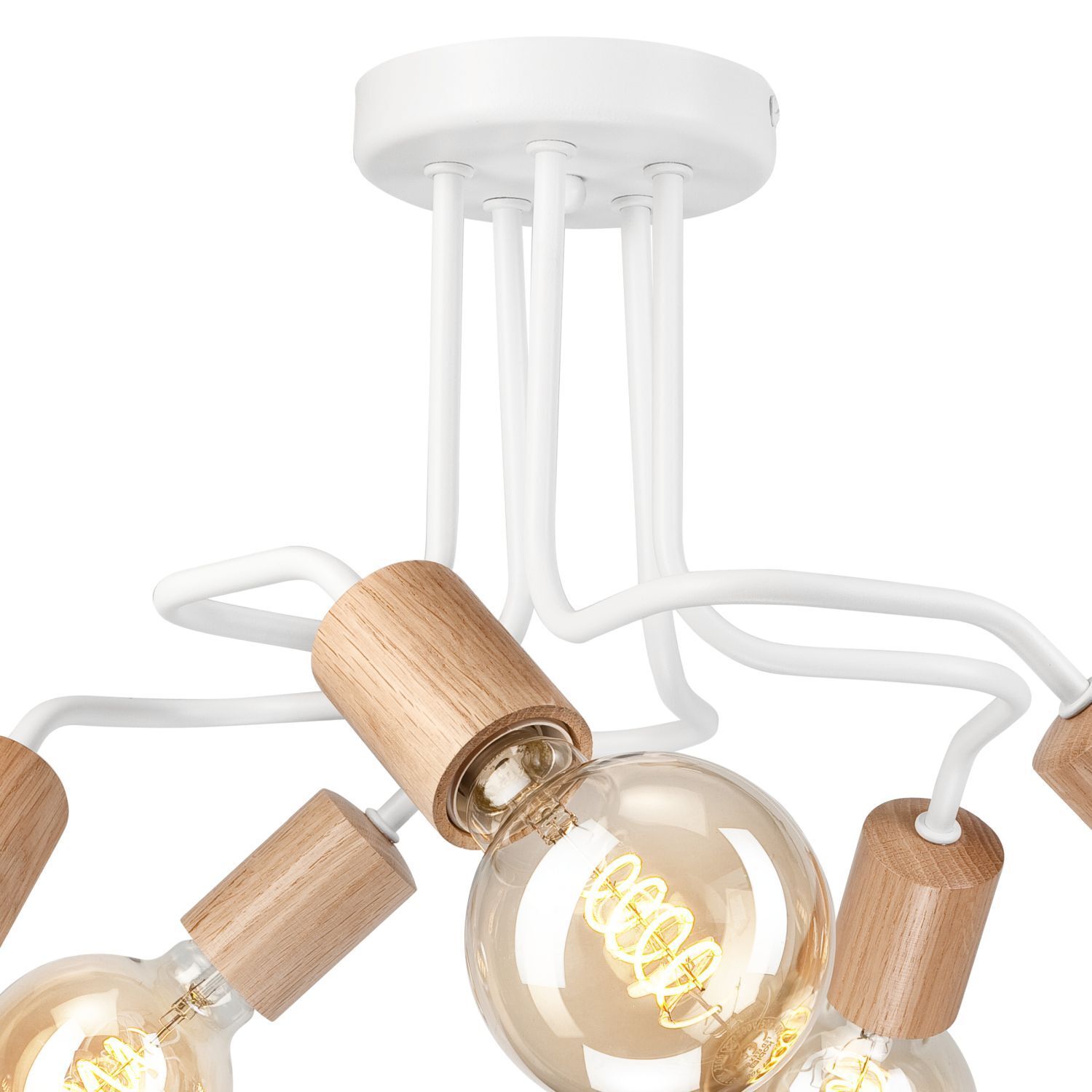 Deckenlampe Metall Holz Weiß 5-flammig E27 B: 44 cm Retro