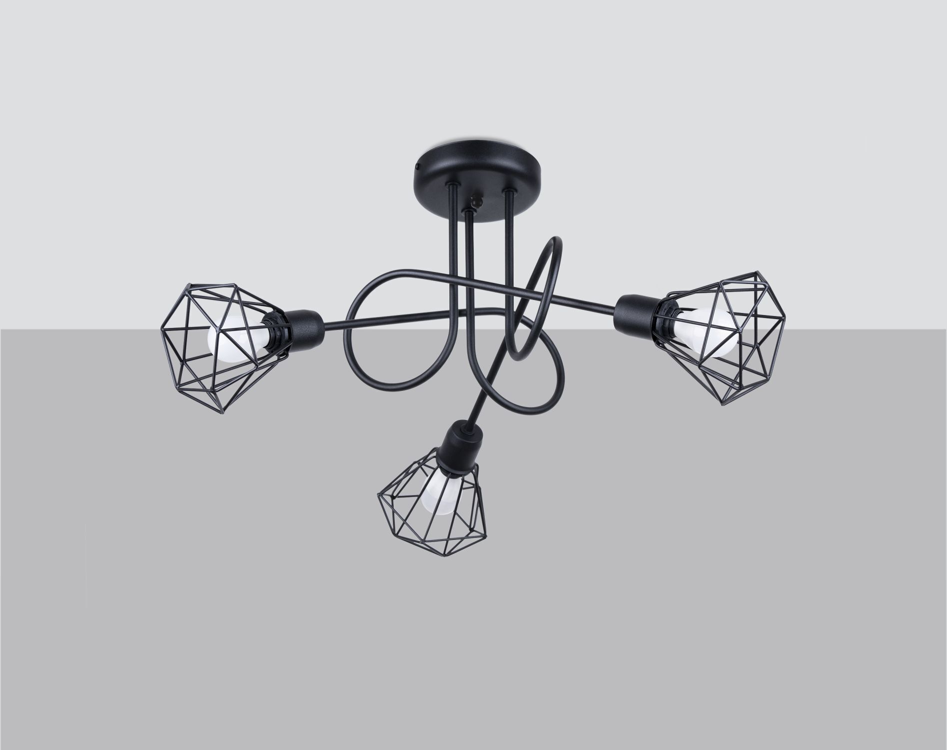 Deckenleuchte Retro Metall Schwarz 48 cm breit 3-flammig