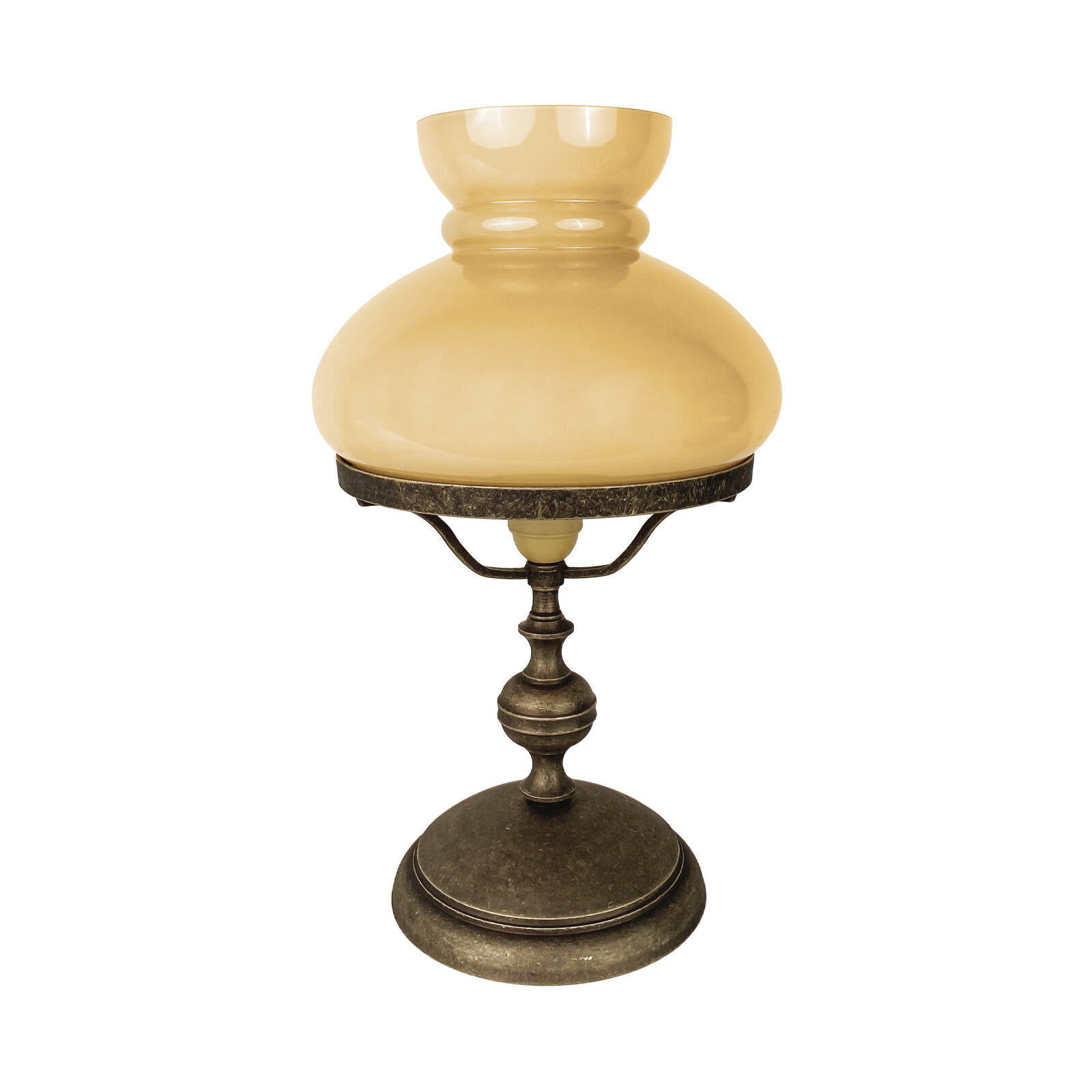 Tischlampe Messing Glas 39 cm in Bronze Antik Creme E14 Lampe, Lampenschirm