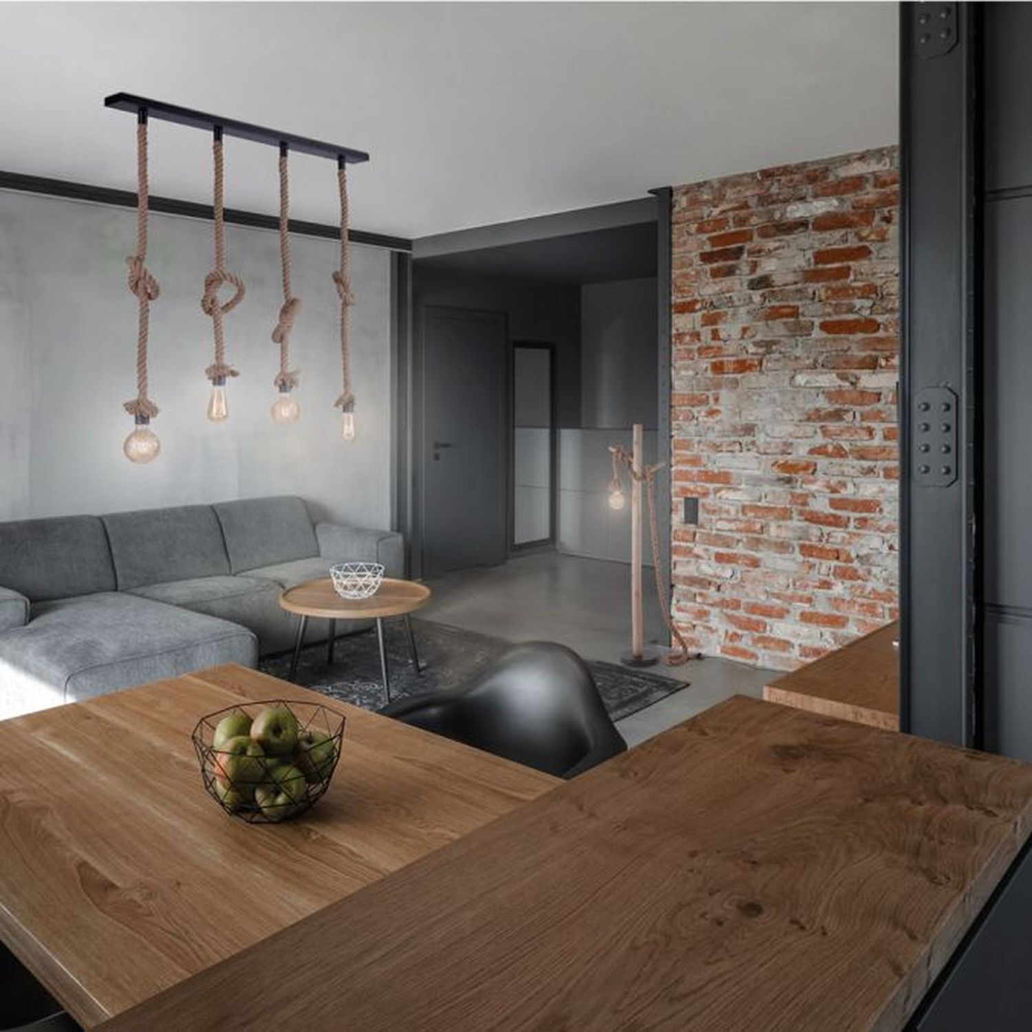 Vintage Stehleuchte E27 bis 15 W 150 cm Holz Tau Seil Drinnen, Innenarchitektur, Tabelle, Tischplatte, Dekoration für Zuhause