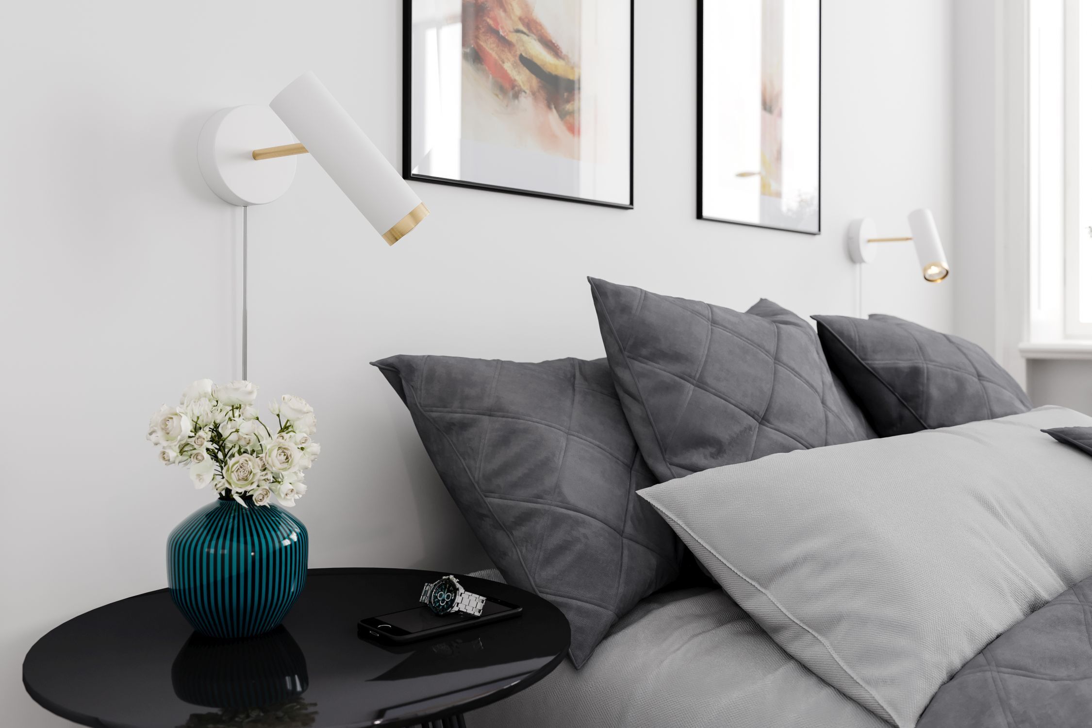 Wandleuchte mit Kabel Schalter Weiß Gold GU10 verstellbar Kissen, Dekoration für Zuhause, Lampe