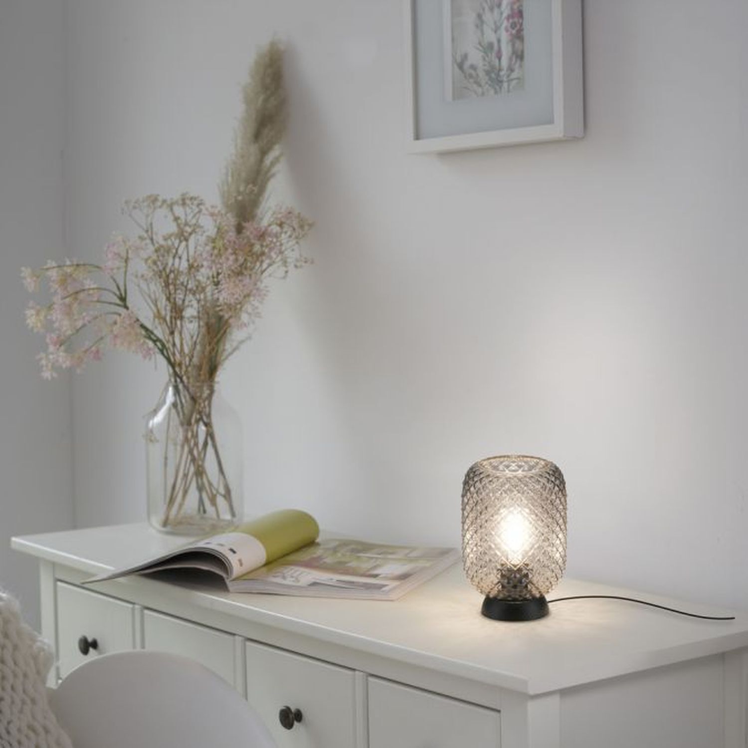 Tischlampe Rauchgrau Schwarz Glas Metall 22,5 cm E27 Moebel, Tabelle, Lampe, Schreibtisch, Tischplatte