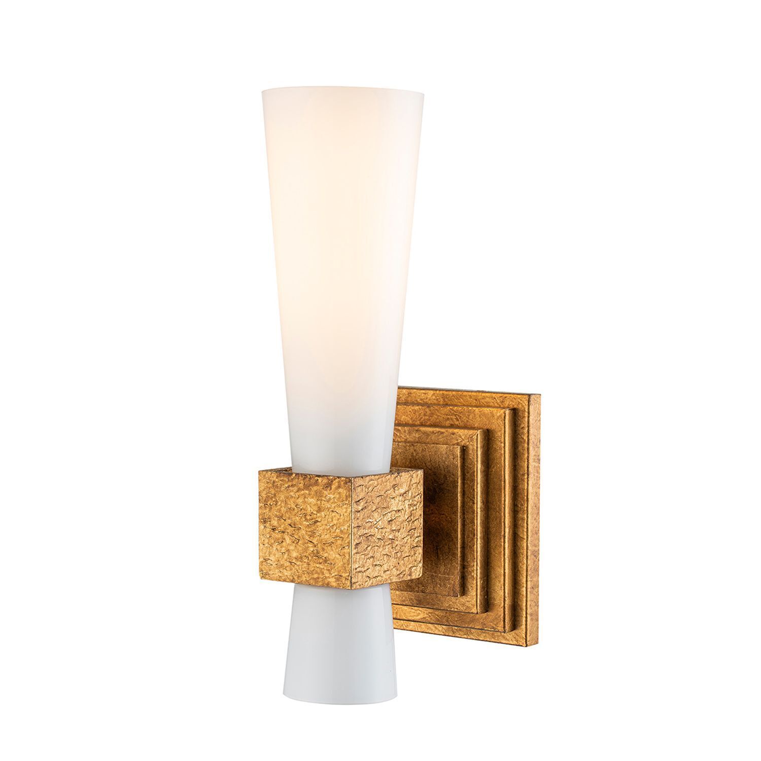 Wandleuchte Metall Glas H: 35,6 cm in Gold Antik Weiß
