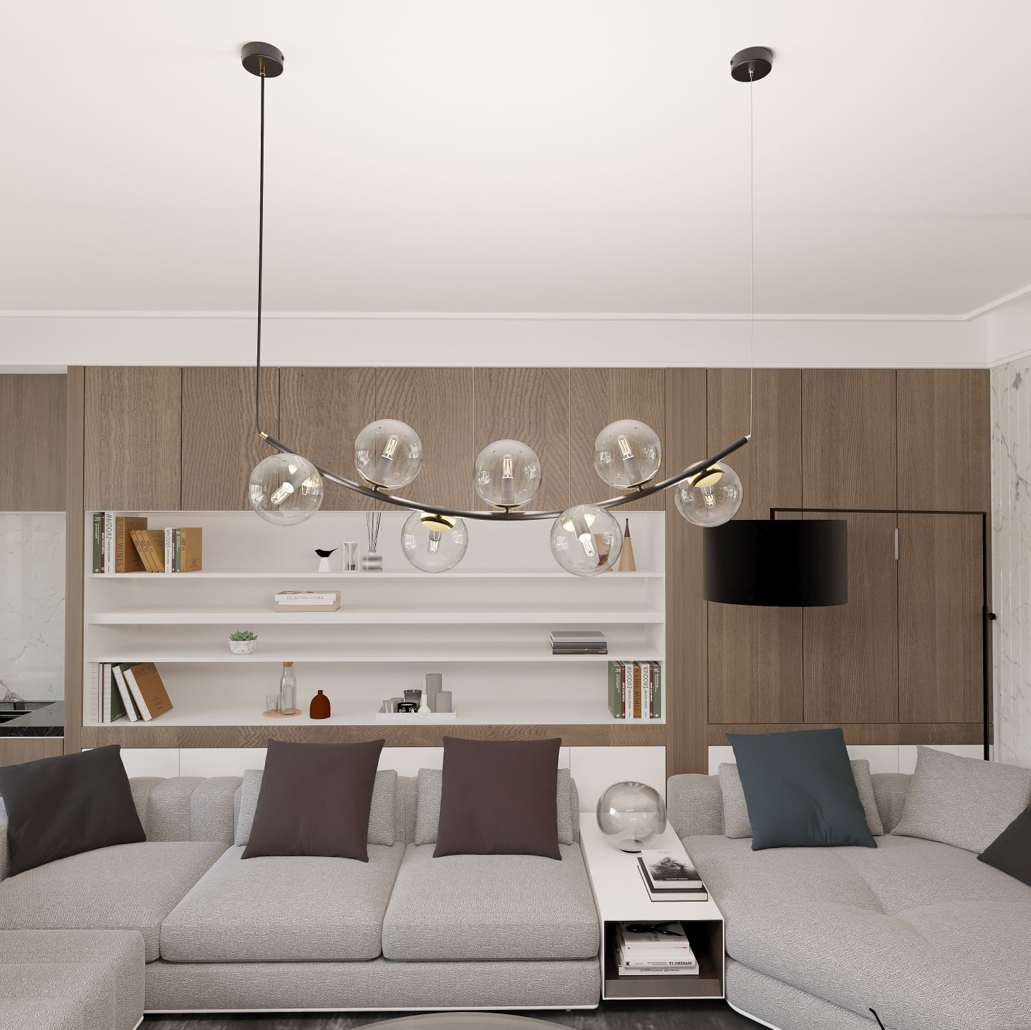 Hängelampe Glas Metall L: 95 cm H: max. 100 cm 7x E14 Innenarchitektur, Wohnzimmer, Dekoration Ihres Zuhauses, Couch, Lampe