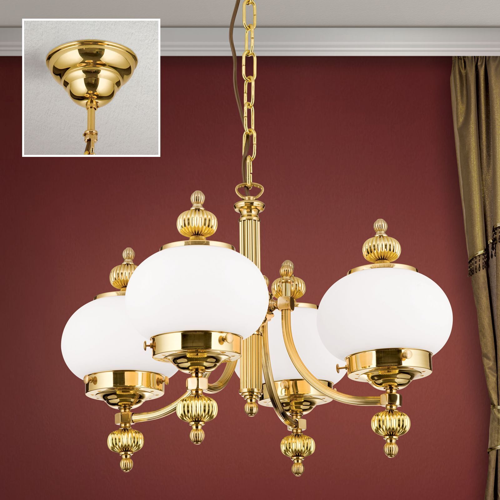 Kronleuchter, Goldfarben, Glatte Kugel, Kunststofflampe, Hängelampe