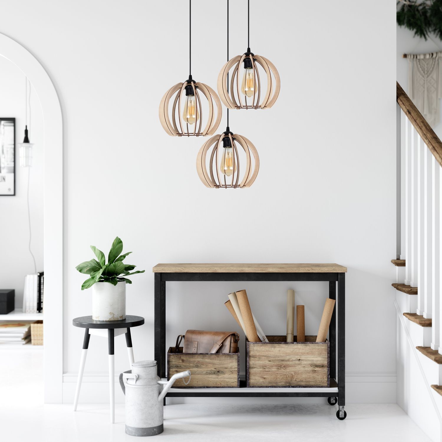 Pendelleuchte, Holzlampe, Dekolampe, Wohnzimmerdeko, Hängeleuchte mit Holzleisten