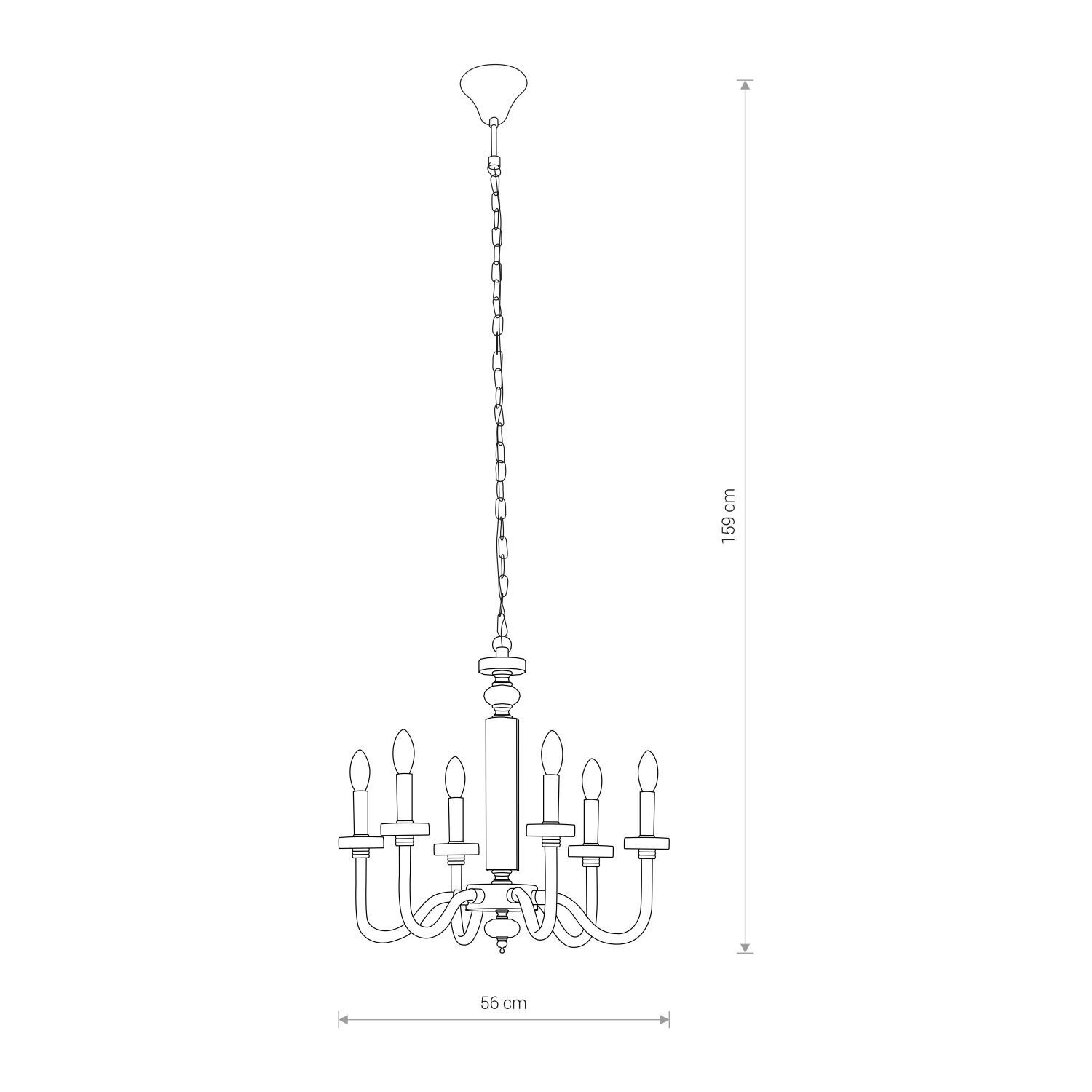 Kronleuchter verstellbar bis 1,59 m 6-flammig E14 Chrom