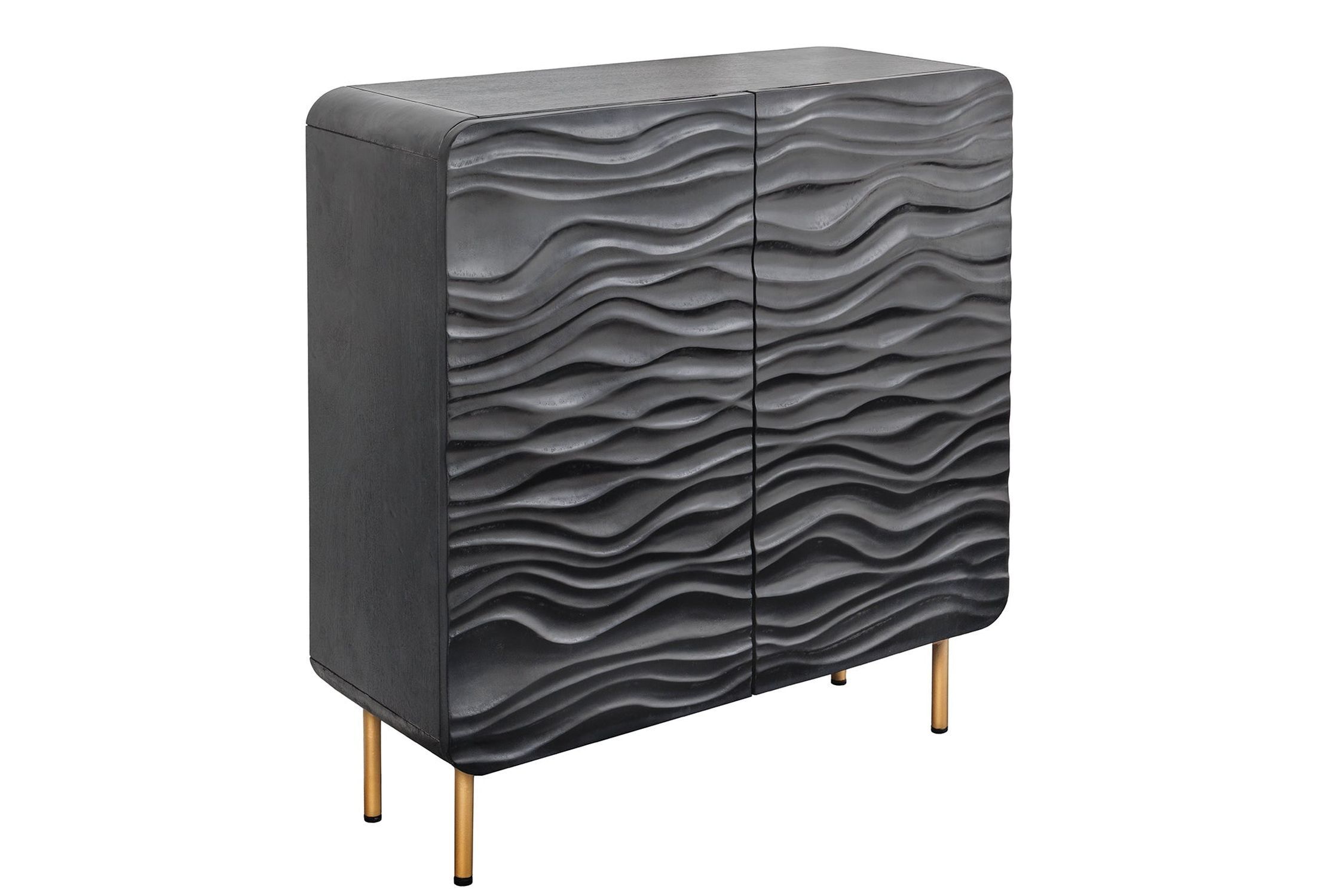 Highboard Schwarz Gold 2 Türen 100 x 120 cm Handarbeit