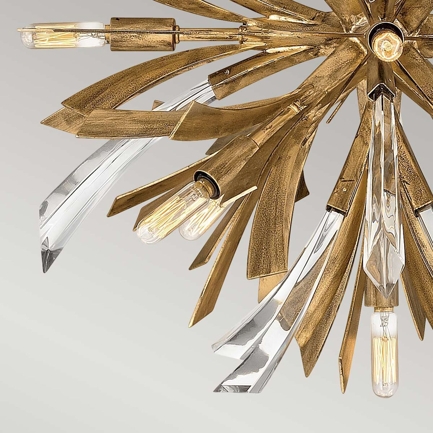 Hängelampe Metall Kristall in Gold brüniert Ø 55,9 cm groß