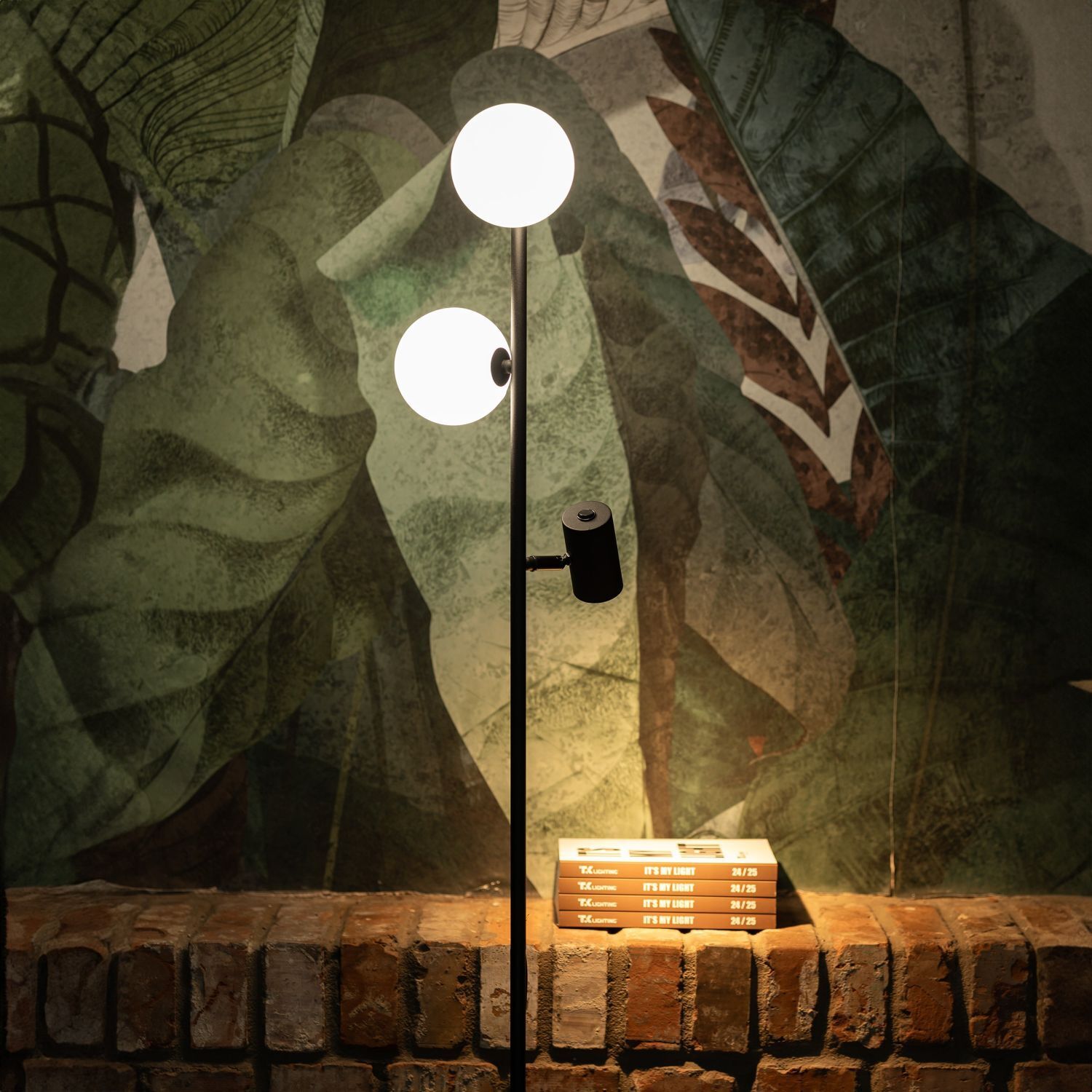 Stehlampe Schwarz 152 cm GU10 G9 Metall Glas flexibel Stehlampe, Tischlampe, Led, Schwarz, Globe Lämpchen