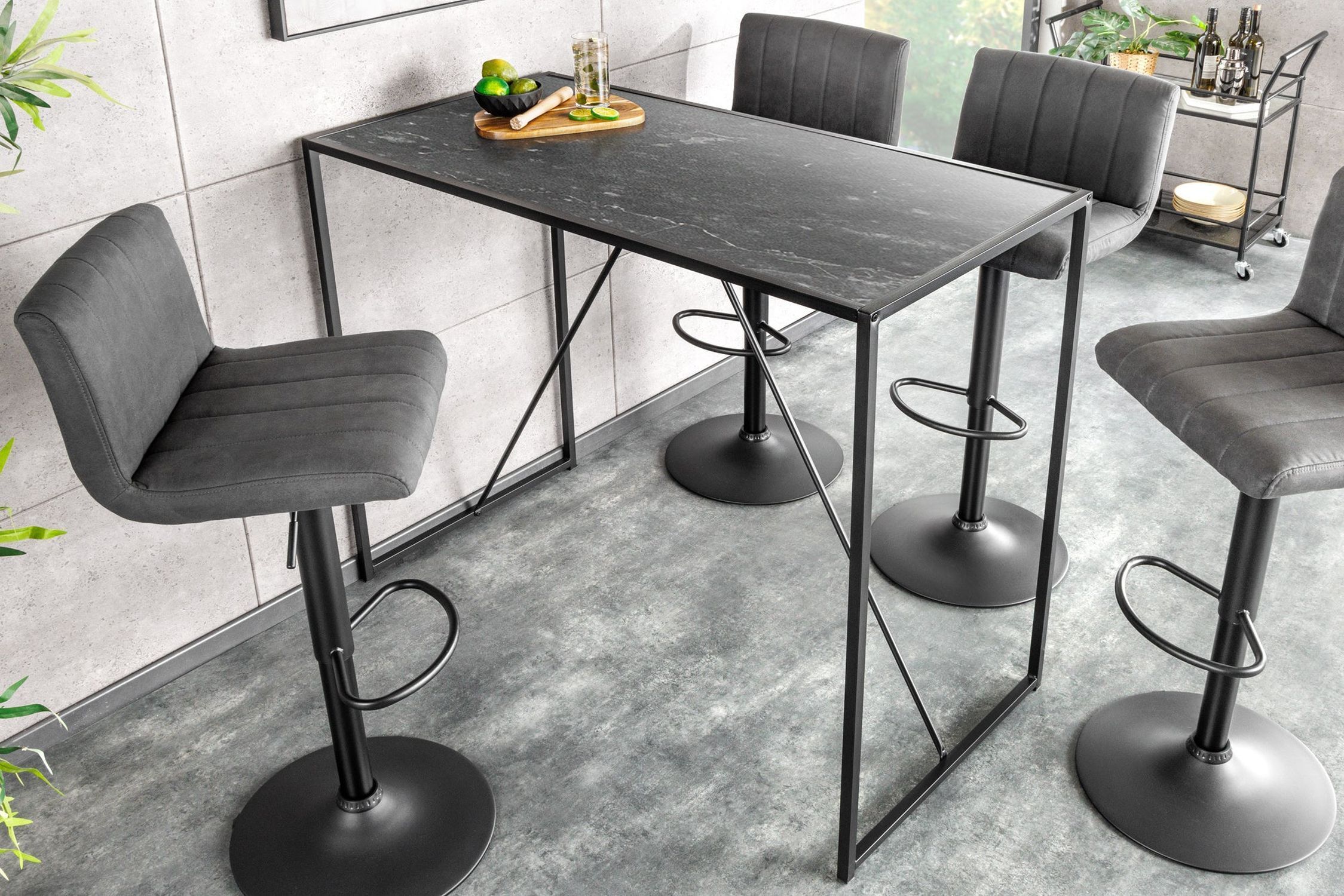 Bartisch Marmor Optik Schwarz 120 x 60 cm Metall MDF Moebel, Tabelle, Tischplatte, Schreibtisch, Pflanze