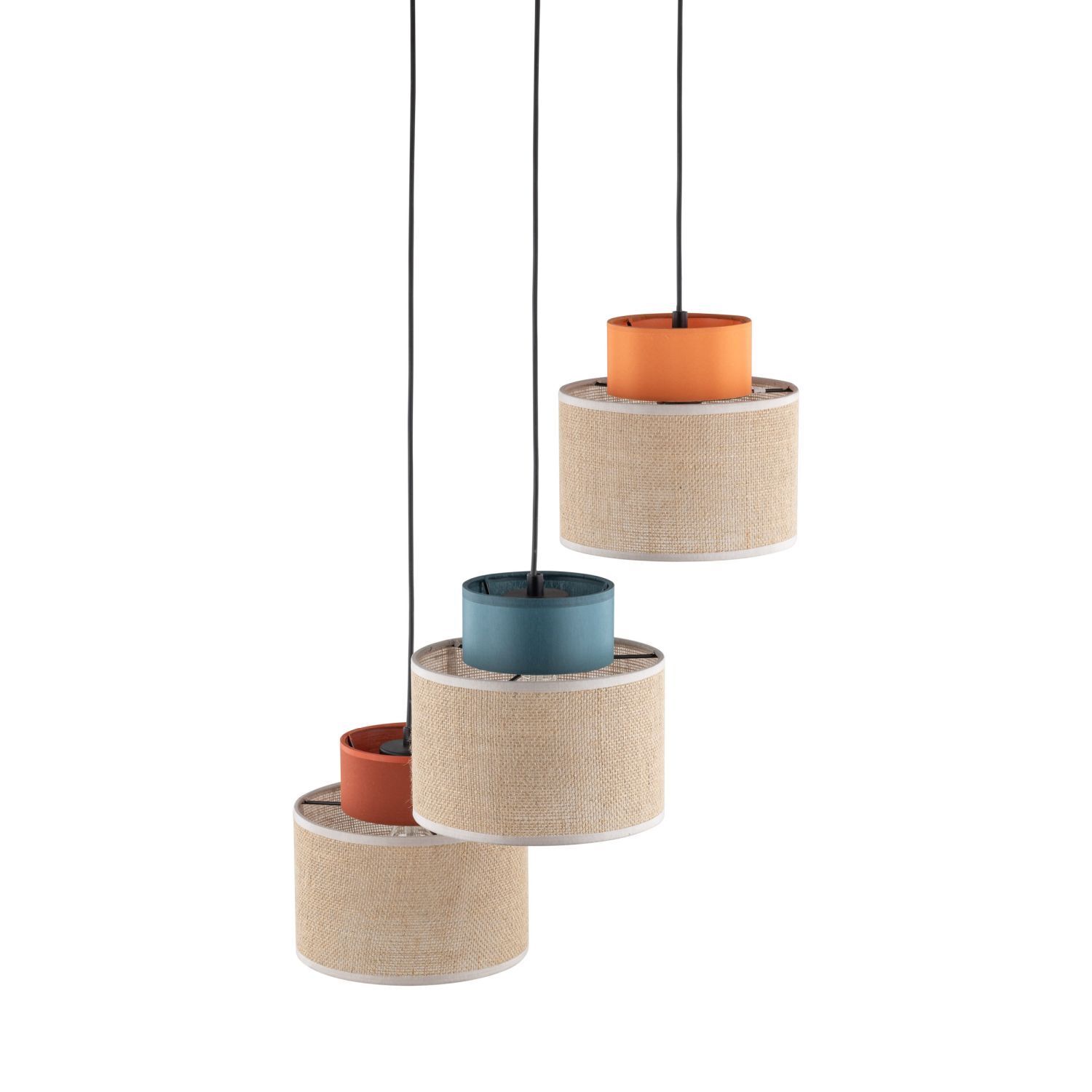 Hängelampe Jute Stoff E27 verstellbar 3-flammig Retro Bunt Lampe, Kronleuchter, Klebeband