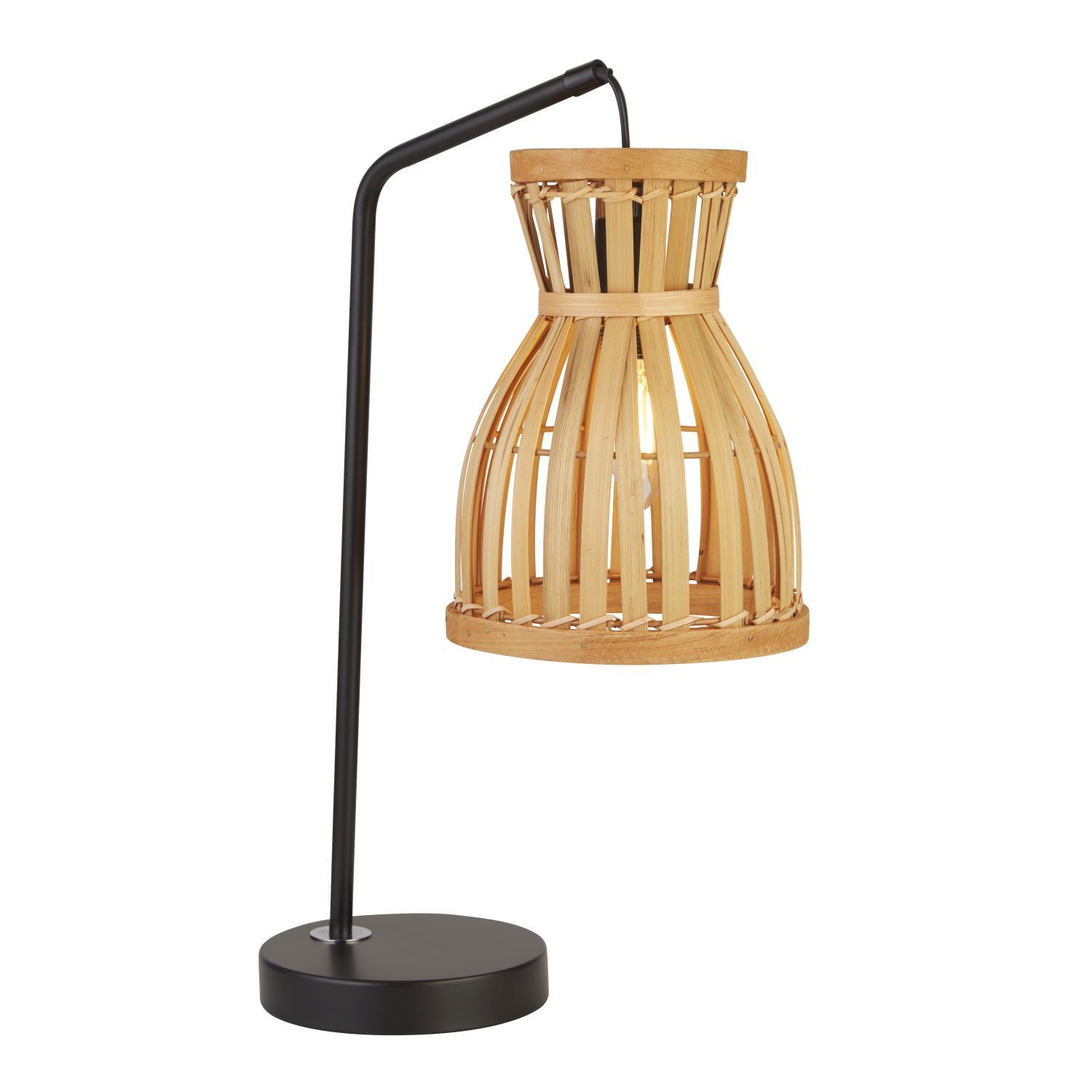 Tischleuchte 45 cm Schwarz Natur E14 Bambus Metall