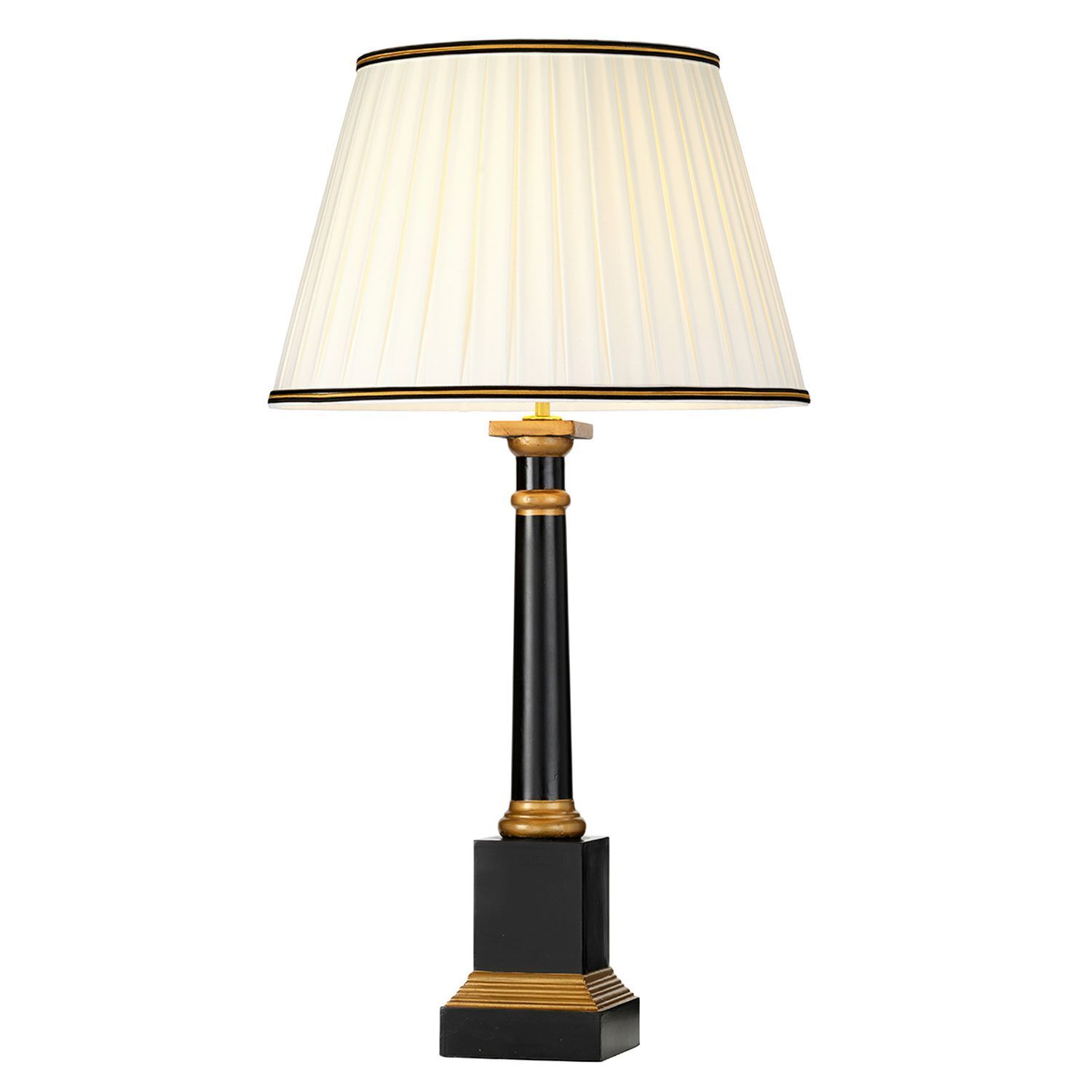 Tischlampe Schwarz Creme E27 55 cm Holz Stoff Klassisch Lampe, Tischlampe, Lampenschirm