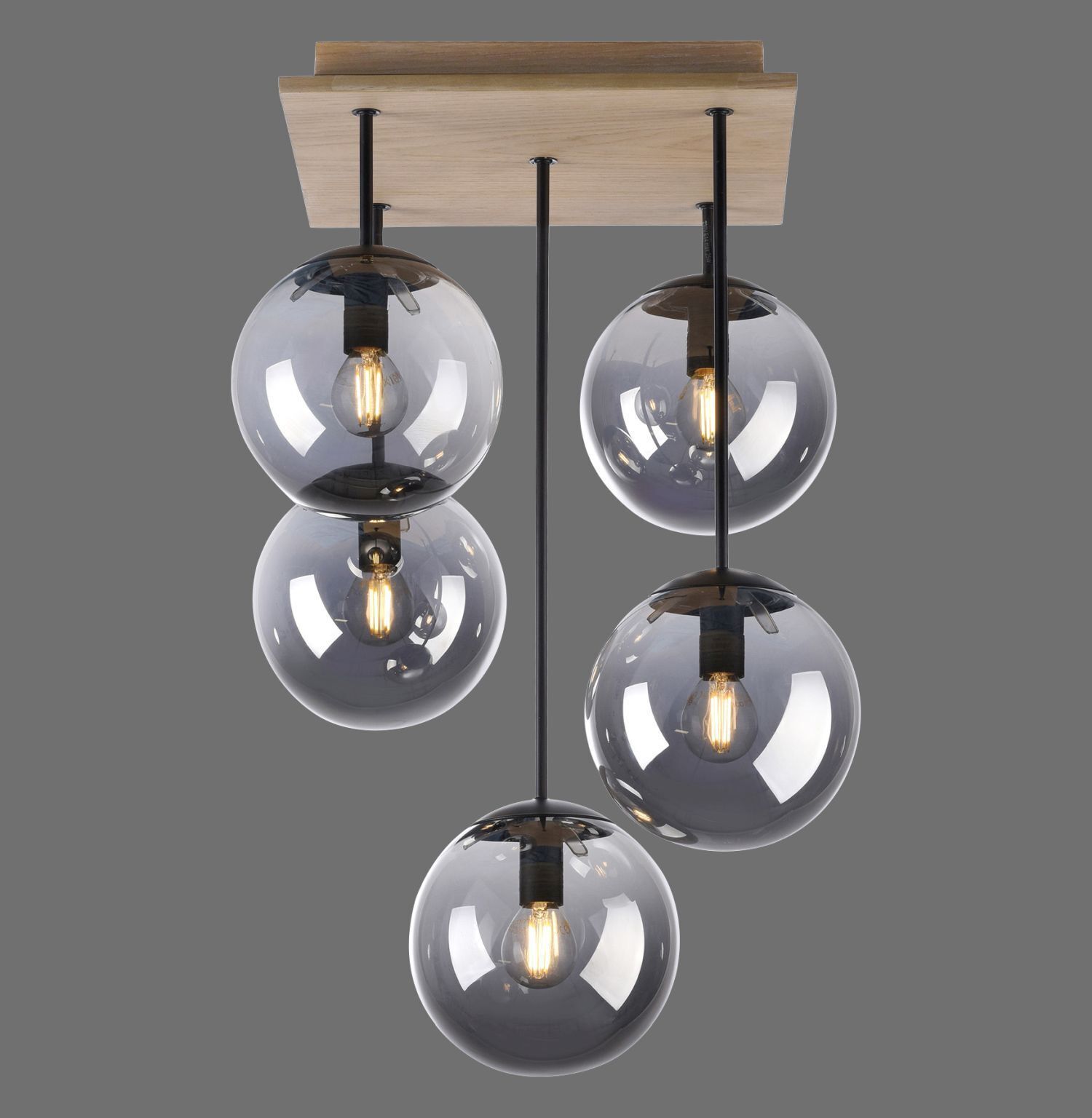 Stylische Deckenlampe Glas Holz E14 B:37 cm blendarm