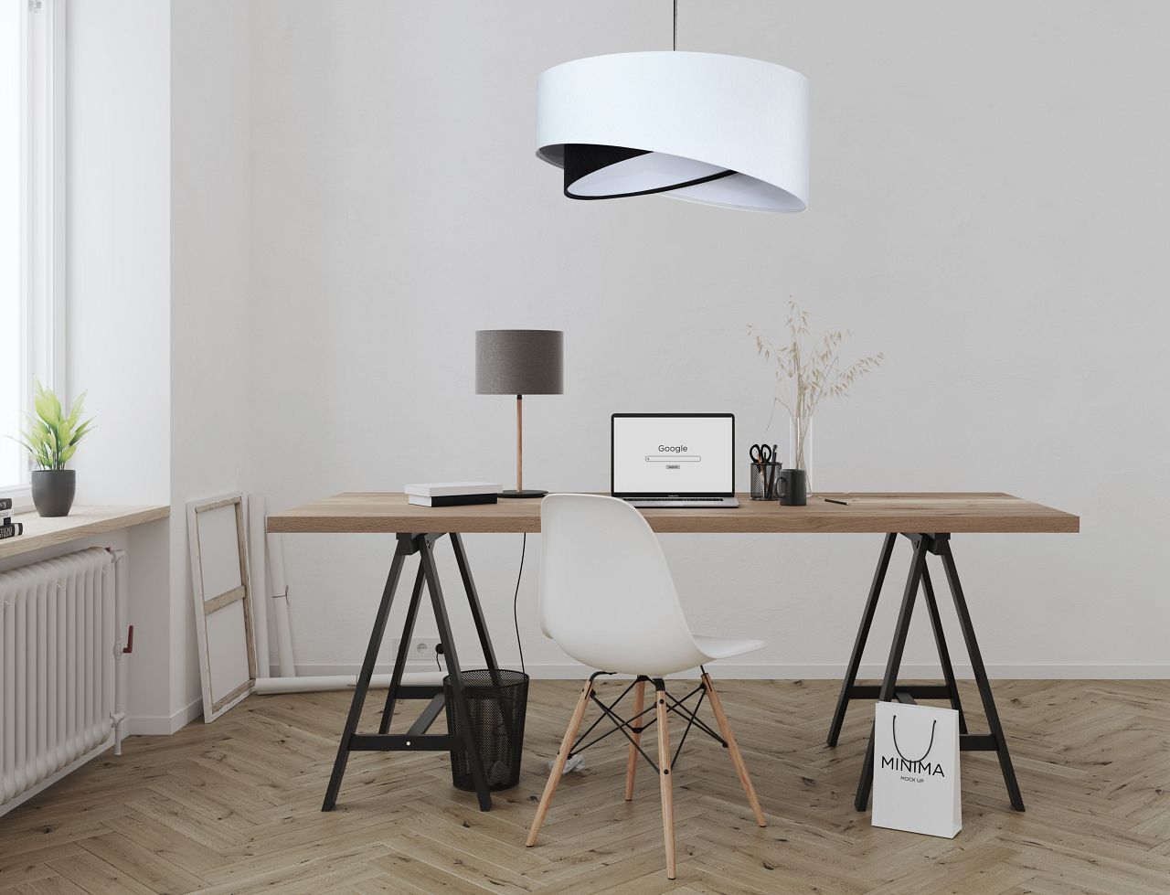 Hängelampe Weiß Schwarz E27 rund Ø 50 cm Stoff Veloursoptik