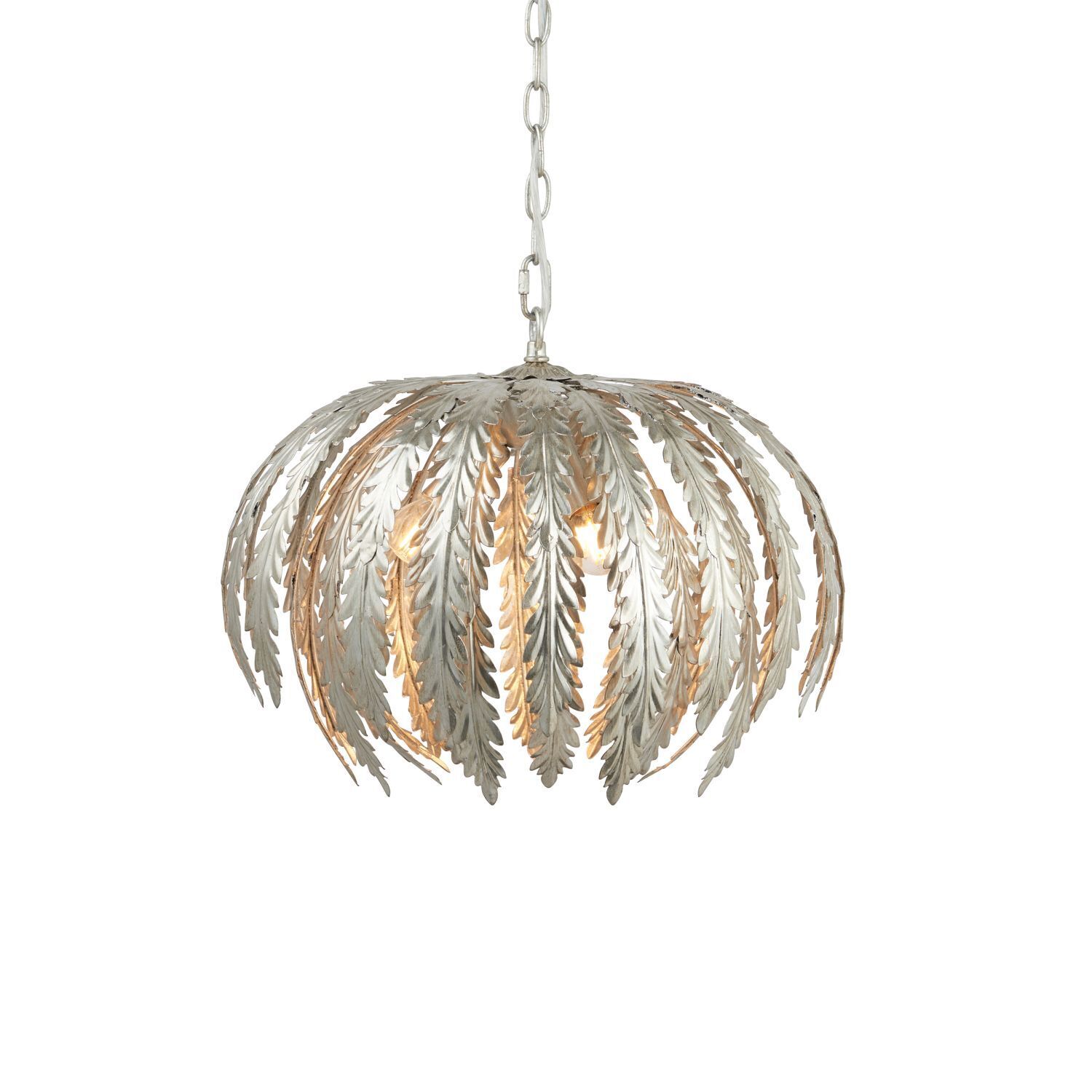 Hängeleuchte Metall Ø 45 cm rund Blattsilber 3x E14 Floral
