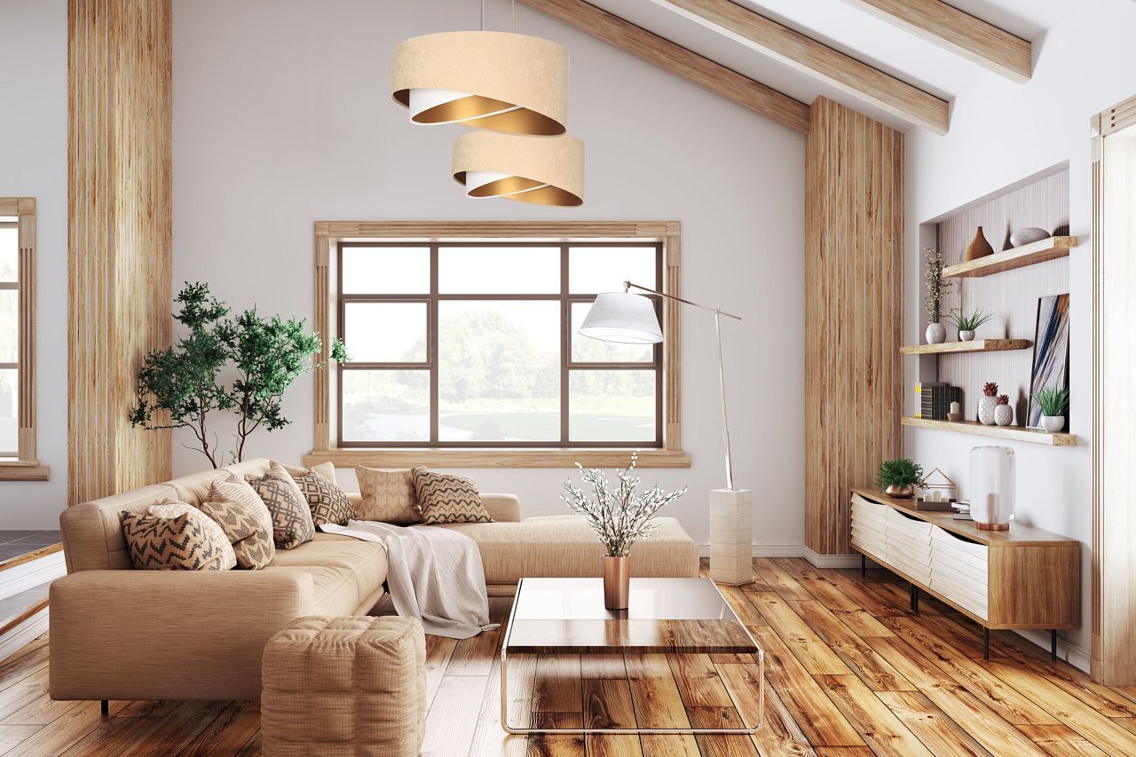 Hängeleuchte Stoff Beige Gold E27 rund Ø 50 cm Velours Optik