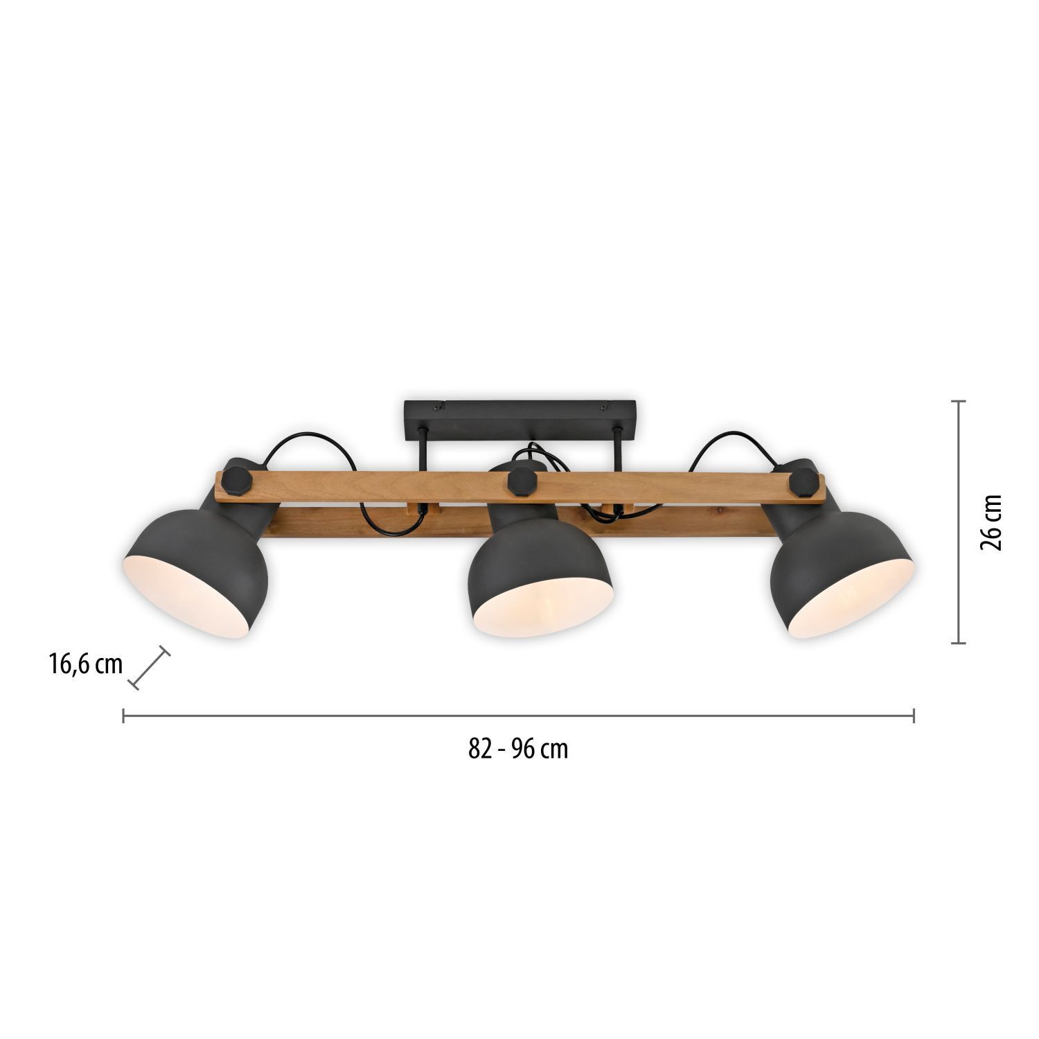 Deckenstrahler Holz Metall E27 96 cm 3-flammig flexibel Beleuchtung, Leuchte