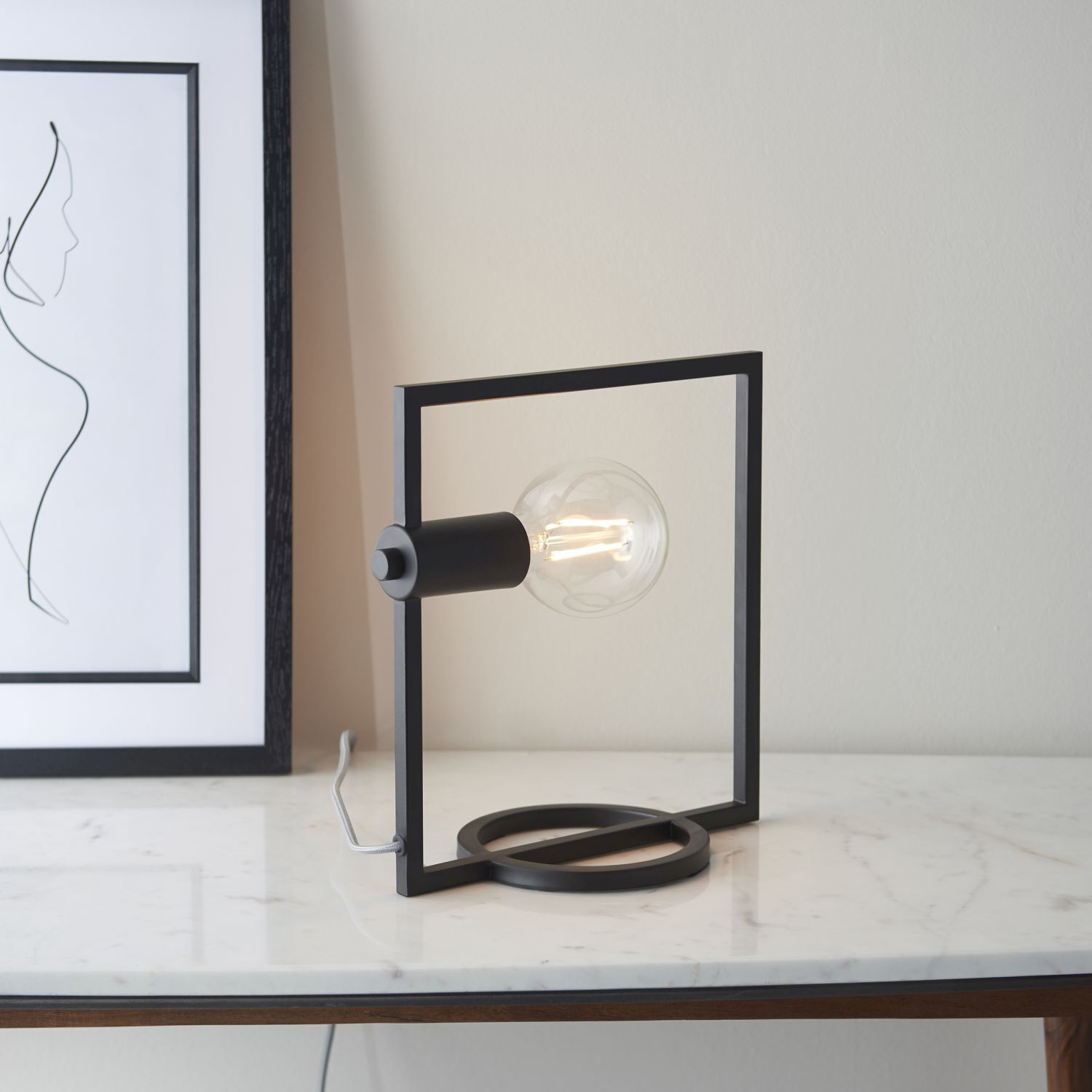 Tischlampe Schwarz H: 29,5 cm eckig klein Metall Modern E27