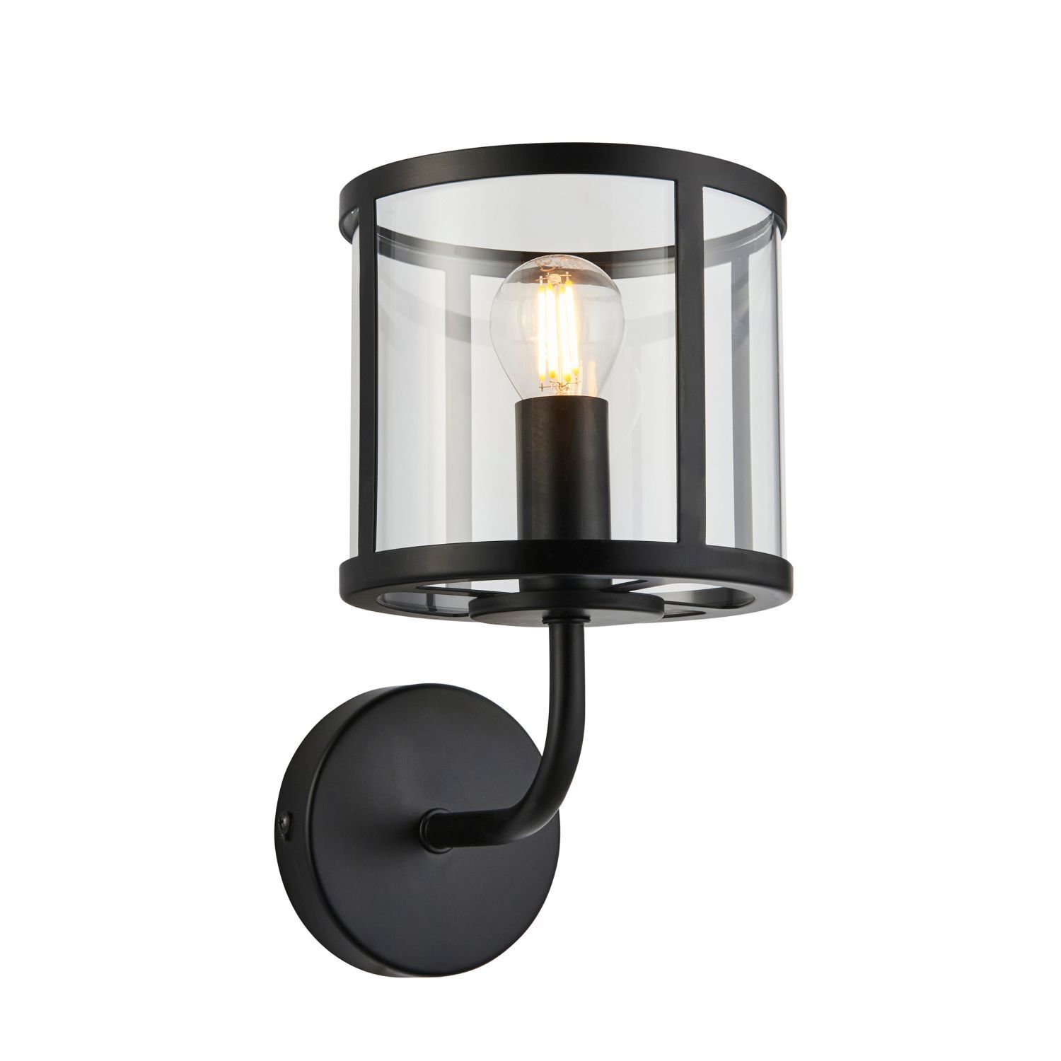 Wandlampe Schwarz Vintage Glas Metall H: 25 cm E14 AKAROA