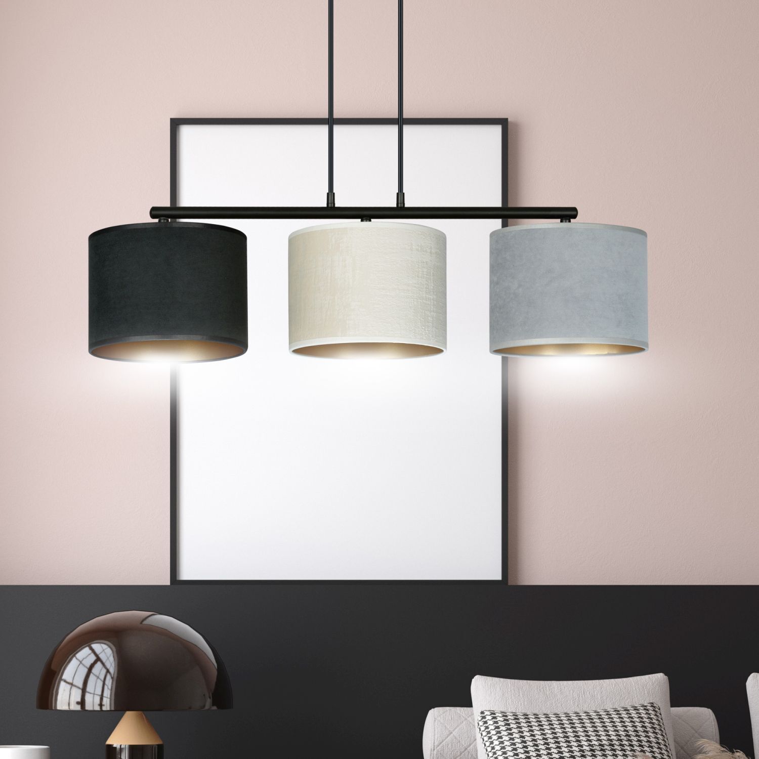 Hängelampe Stoff Metall L: 72 cm 3x E27 Modern CYRIL