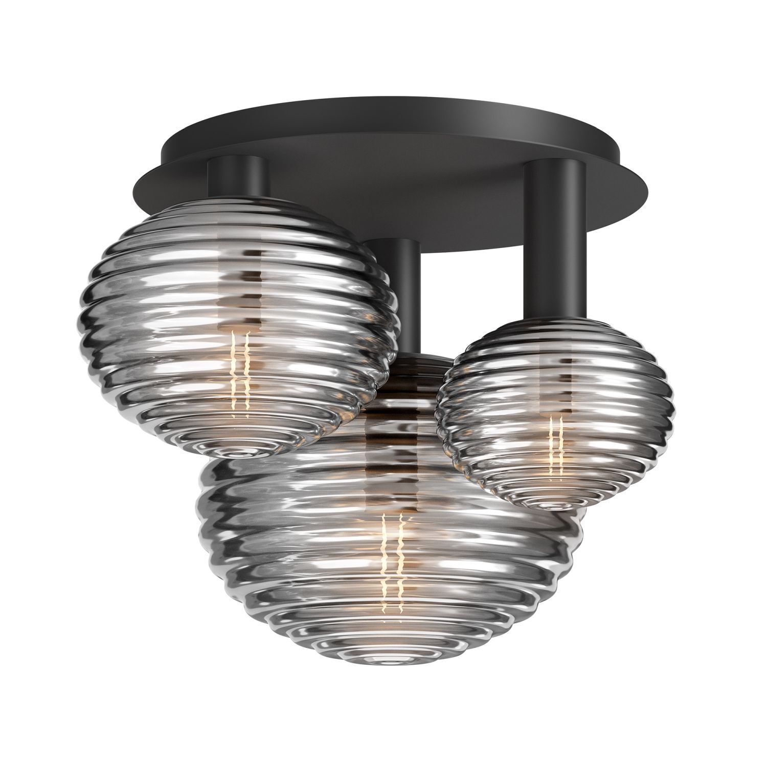 Deckenleuchte Metall Rauchglas B: 53,5 cm E14 3-flammig
