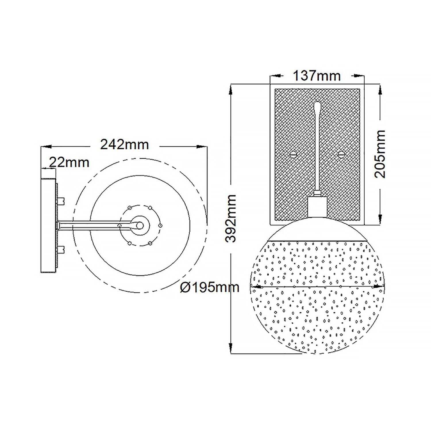 Wandlampe Kugelschirm Glas Metall E27 39,2 cm hoch