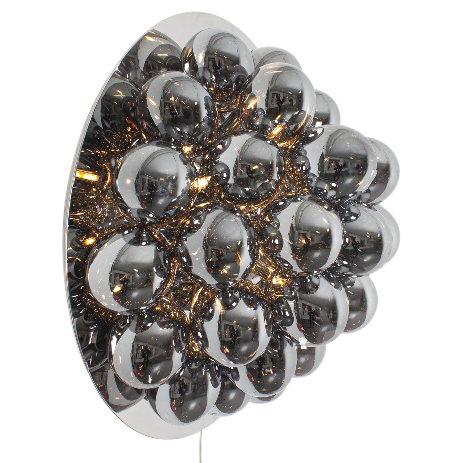 Wandlampe mit Stecker Schalter Rauchglas rund Ø 60 cm groß Lampe, Lampe, Wandleuchte, Glaskugeln, Chrom